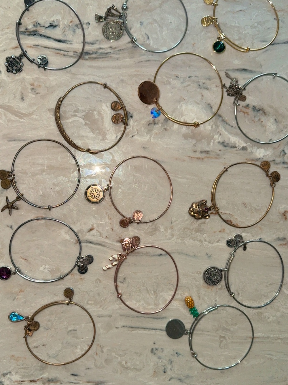 Alex and Ani Mixed Metal Charm Bangle Set - Gold, Silver, Rose Gold